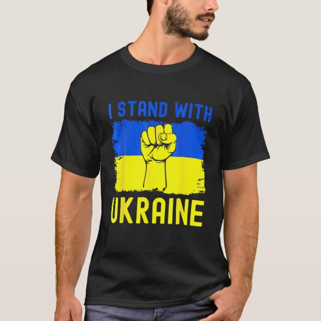 Unterstützung, die ich mit ukrainischen Flaggenmän T-Shirt (Vorderseite)