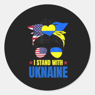 Unterstützung ich stehe mit der Ukraine Messy Bun Runder Aufkleber