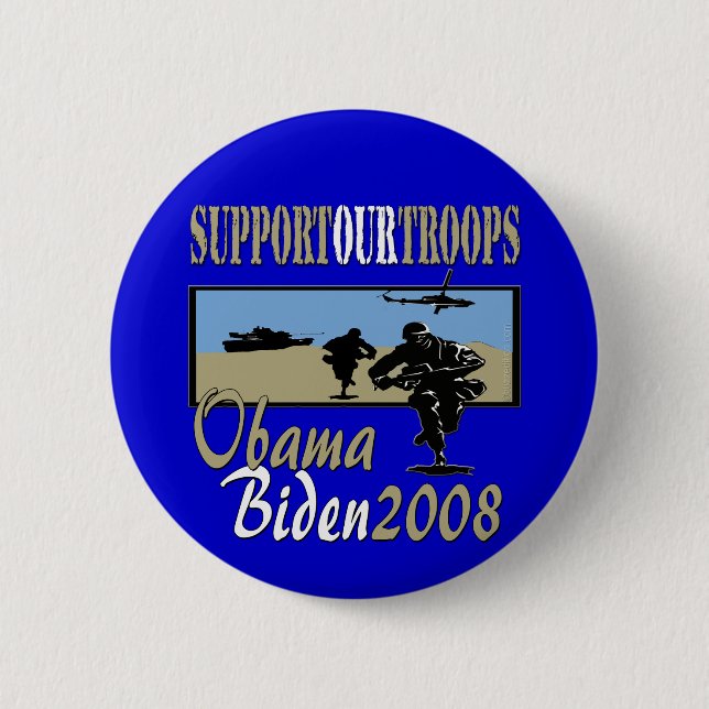 Unterstützung Obama Biden unsere Truppen Button (Vorderseite)