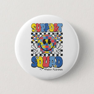 Unterstützung Squad Autismus Bewusstsein Smile Fac Button