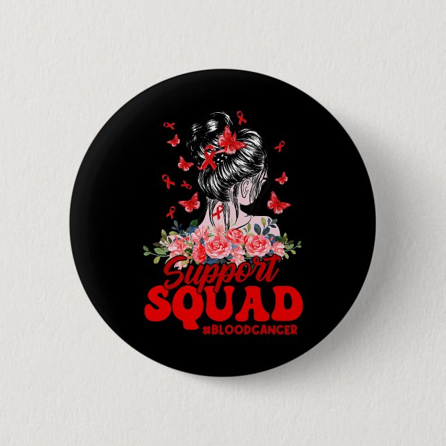 Unterstützung Squad Messy Bun Butterfly Red Ribbon Button (Vorderseite)