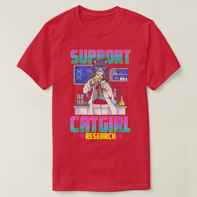 Unterstützung von Catgirl Research Niedlich Anime  T-Shirt (Design vorne)