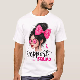 Unterstützung von Squad Messy Bun Girl Pink Brustk T-Shirt
