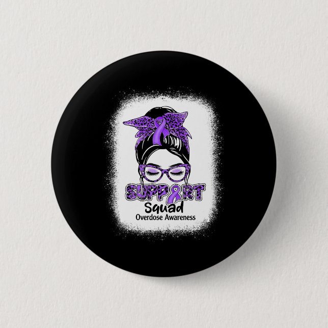 Unterstützung von Squad Messy Bun Lila Ribbon Über Button (Vorderseite)