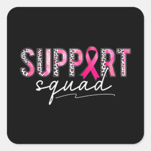 Unterstützung von Squad Pink Leopard Ribbon Breast Quadratischer Aufkleber