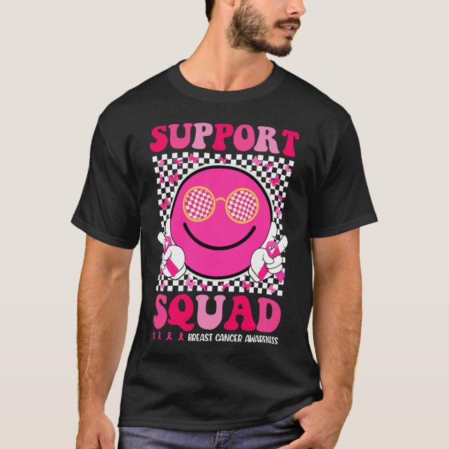 Unterstützung von Squad Pink Smile Face Brustkrebs T-Shirt (Vorderseite)