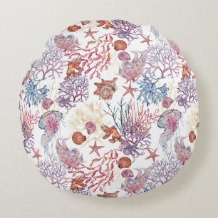 Unterwasser-Aquarell-Komposition Serie Design 3 Rundes Kissen