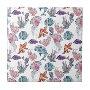Unterwasser-Aquarellkomposition Serie Design 2 Fliese