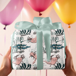 Unterwasser Axolotl rosa und gelb Kinder Tier Geschenkpapier