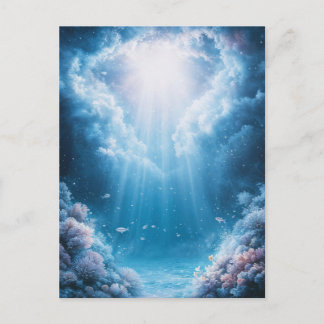 Unterwasser Blaues Korallenriff mit Sonnenstrahlen Postkarte