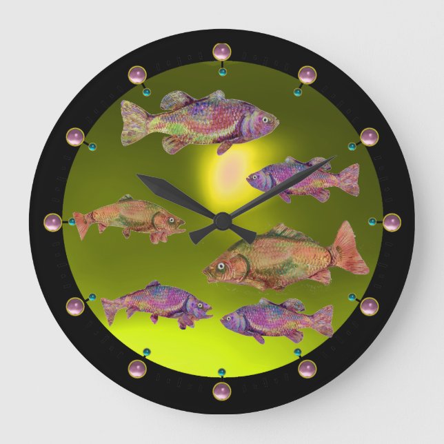 UNTERWASSER-/BUNTES REGENBOGENFORELLE-Gelb Große Wanduhr (Vorderseite)