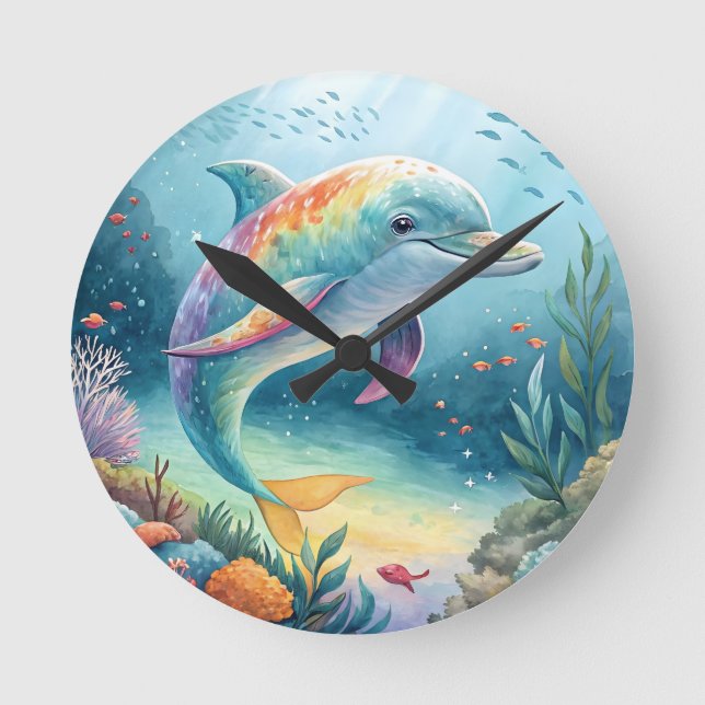 Unterwasser-Dolphin Runde Wanduhr (Vorderseite)