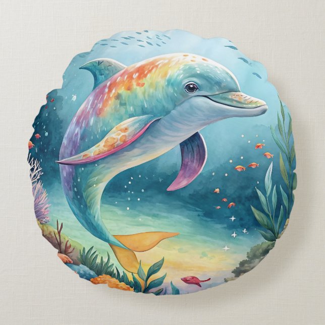 Unterwasser-Dolphin Rundes Kissen (Vorderseite)