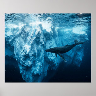Unterwasser-Eisberg und ein Buckelwal Poster