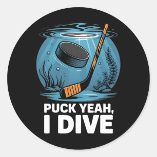 Unterwasser-Hockeyspieler Puck Ja Tauch Sport Aqua Runder Aufkleber