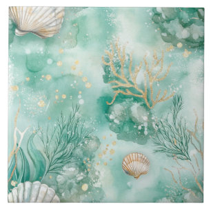 Unterwasser-Korallen & Muscheln in Türkis nahtlos Fliese