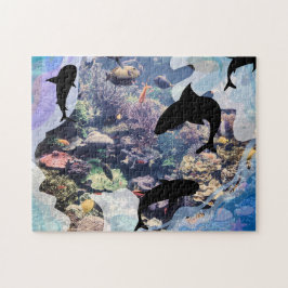 Unterwasser-Lebenskorallen, Muscheln, Silhouetten Puzzle