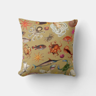 Unterwasser-Meeresleben-Illustrationsmuster Gold Kissen