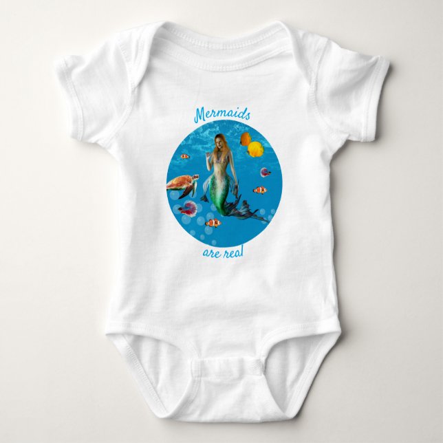 Unterwasser Meerjungfrau Schatzsuche Fantasy Blue Baby Strampler (Vorderseite)