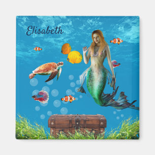 Unterwasser Meerjungfrau Schatzsuche Fantasy Blue Magnet