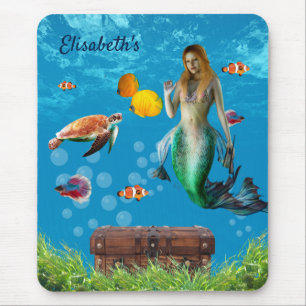 Unterwasser Meerjungfrau Schatzsuche Fantasy Blue Mousepad