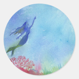 Unterwasser-Mermaid-Aufkleber Runder Aufkleber