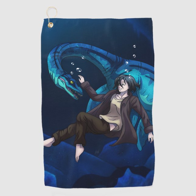 Unterwasser mit einem Plesiosaurus Golfhandtuch (Vorderseite)