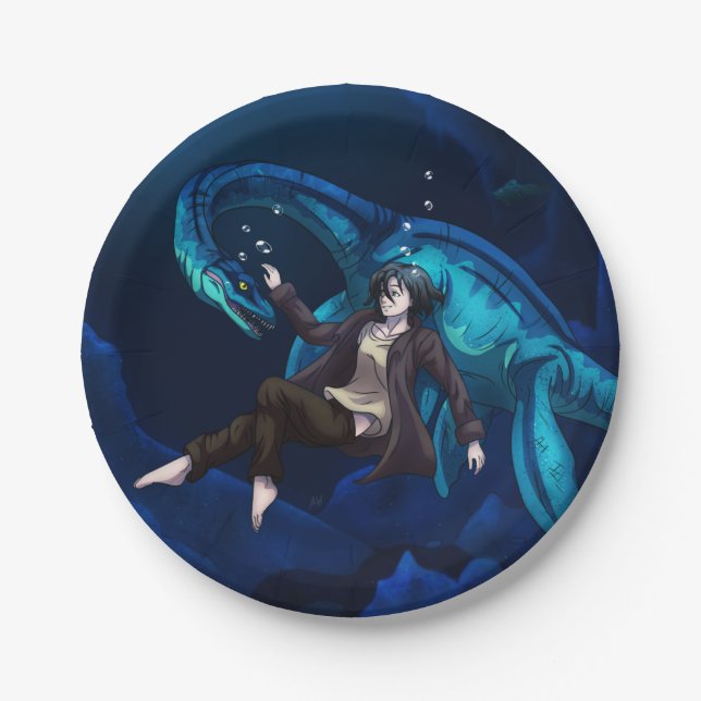 Unterwasser mit einem Plesiosaurus Pappteller (Vorderseite)