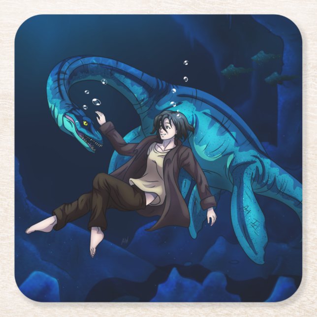 Unterwasser mit einem Plesiosaurus Rechteckiger Pappuntersetzer (Vorderseite)
