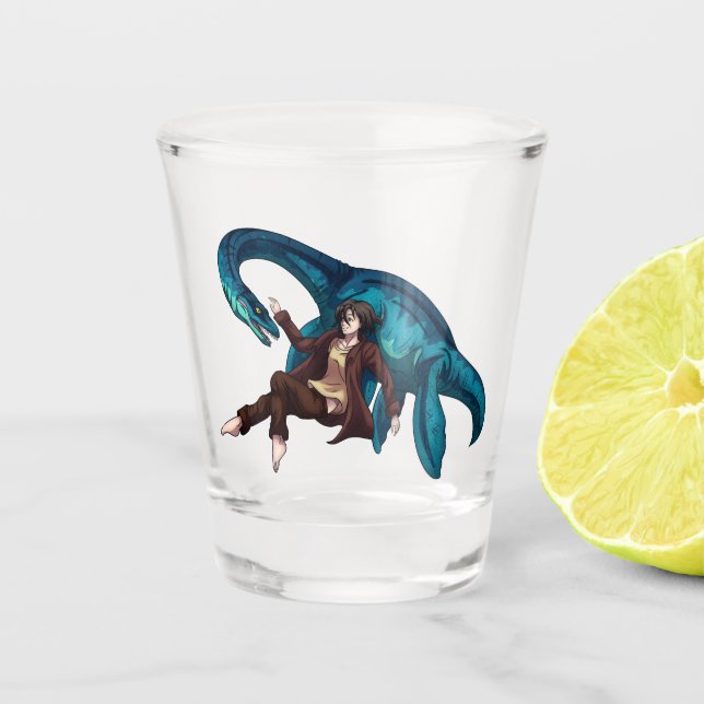 Unterwasser mit einem Plesiosaurus Schnapsglas (Vorderseite)