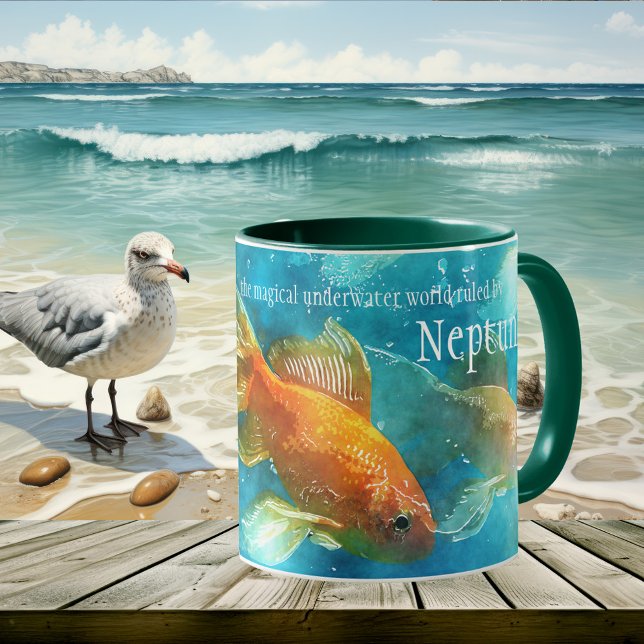 Unterwasser Neptune Pisces Tasse (Artistic mug featuring an underwater scene with colorful fish. For fishermen or Pisces star sign )