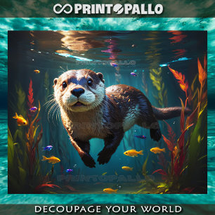 Unterwasser-Otter, der mit kleinen Fischen schwimm Seidenpapier