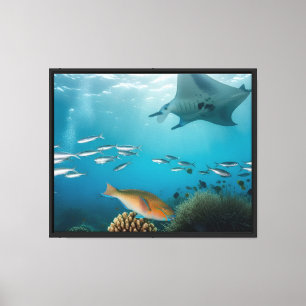 Unterwasser-Ozean-Wandkunst mit tropischen Fischen Leinwanddruck