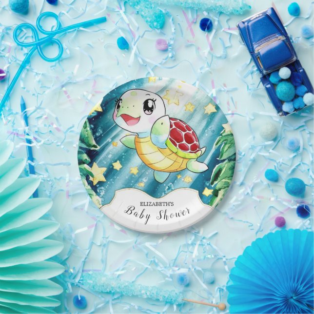 Unterwasser Pastel Turtle Baby Dusche Pappteller (Party)