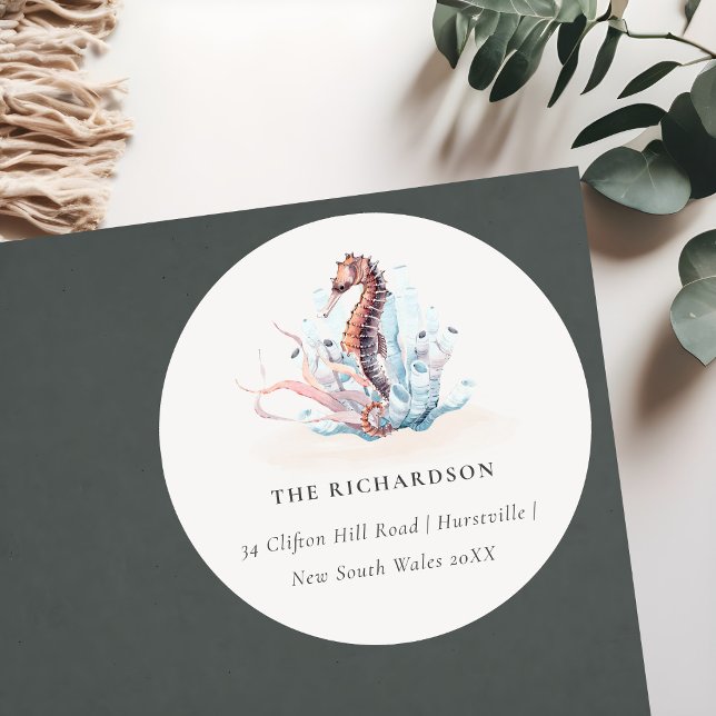 Unterwasser-Seepferd Meeresalgen-Korallenadresse Runder Aufkleber (Von Creator hochgeladen)