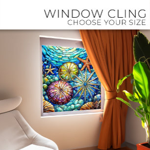 Unterwasser-Seestern und Seeigel-Buntglas-Kunst Fensteraufkleber
