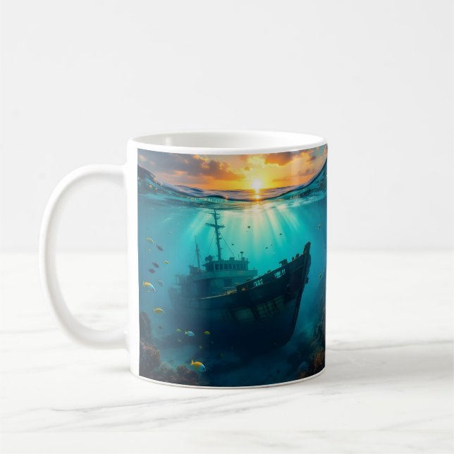 Unterwasser-Sonnenuntergang und Dolphin-Surfer Kaffeetasse (Links)