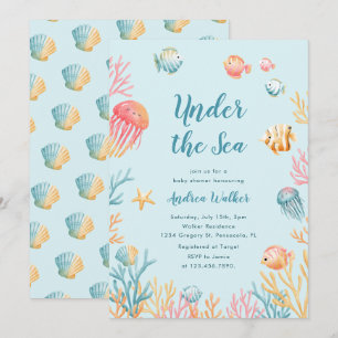 Unterwasser-Tiere Farbige Babyparty Einladung