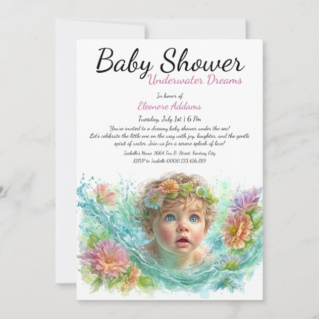 Unterwasser Träume Wasserfarben Babydusche Einladung (Vorderseite)