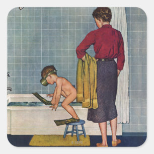 Unterwasseratemgerät in der Wanne Quadratischer Aufkleber