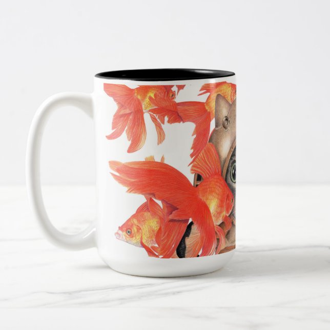 Unterwasseratemgerät-Katze unter den Fischen Zweifarbige Tasse (Links)