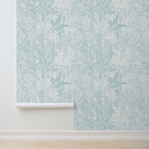 Unterwasserfarbene Pflanze Starfish Aqua Küste Tapete