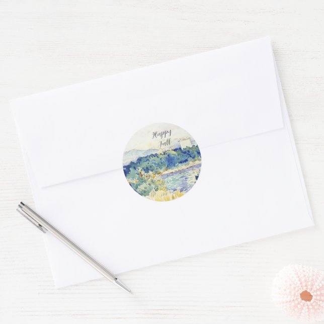 Unterwasserfarbenlandschaft mit anpassbarem Text Runder Aufkleber (Umschlag)