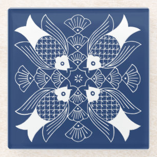 Unterwasserfischdesign mit blauem Hintergrund Glasuntersetzer