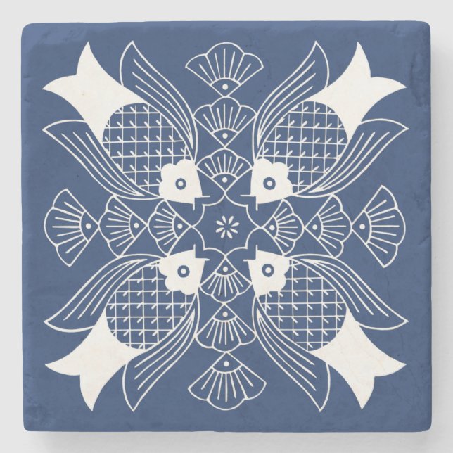 Unterwasserfischdesign mit blauem Hintergrund Steinuntersetzer (Vorderseite)