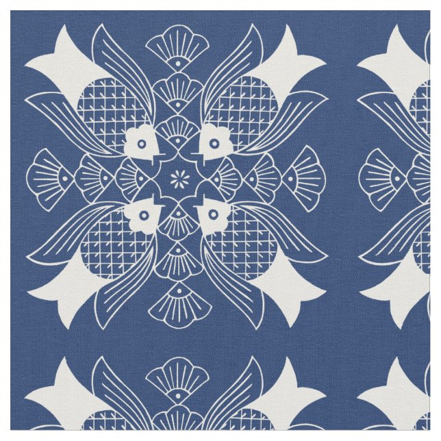 Unterwasserfischdesign mit blauem Hintergrund Stoff (Nahaufnahme)