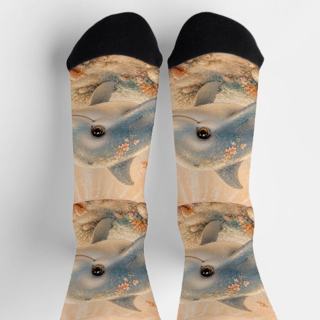 Unterwasserfreundschaft – Delfin und Seestern  Socken (Oben)