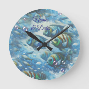 Unterwasserkunst von Fischen & Korallen in Acrylfa Runde Wanduhr