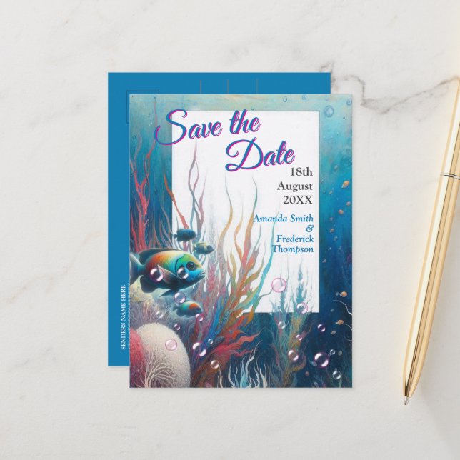 Unterwasserkunst von Fischen & Korallen in Acrylic Ankündigungspostkarte (Vorderseite/Rückseite Beispiel)