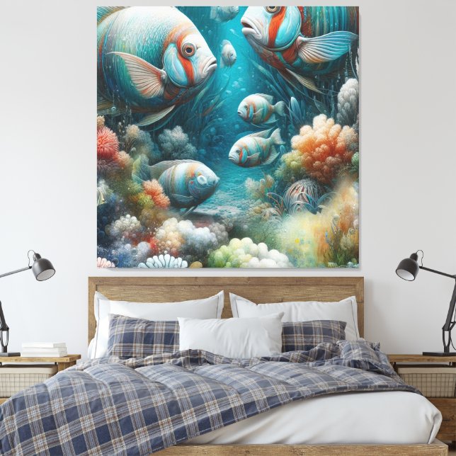 Unterwasserkunst von Fischen & Korallen in Acrylic Leinwanddruck (Insitu (Schlafzimmer))